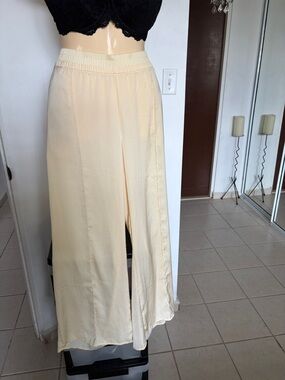 Worthington Light Cream Wide-Leg Elastic Waist Pants